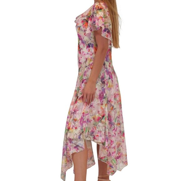 Robbie Bee Plus Chiffon Printed Flutter-Sleeve Dress โ White Multi โ 14W โ NWT - Picture 2 of 4